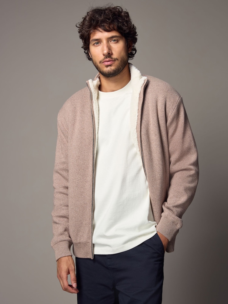 Brown Regular Fit 100% Cotton Premium Zip-Through Jumper - Image 4 of 11