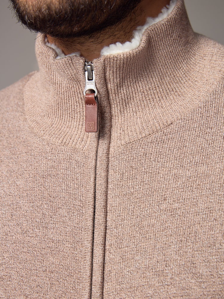 Brown Regular Fit 100% Cotton Premium Zip-Through Jumper - Image 5 of 11