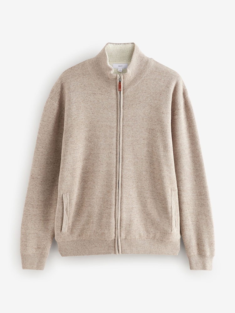 Brown Regular Fit 100% Cotton Premium Zip-Through Jumper - Image 8 of 11