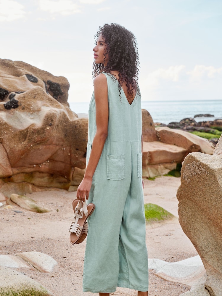 Seasalt Cornwall Green Salt Air 100% Linen Jumpsuit - Image 2 of 8