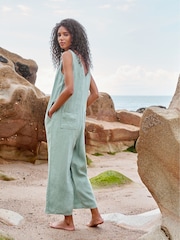 Seasalt Cornwall Green Salt Air 100% Linen Jumpsuit - Image 3 of 8