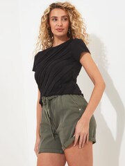 Joe Browns Black Raw Edge Panelled Short Sleeve Top - Image 1 of 5