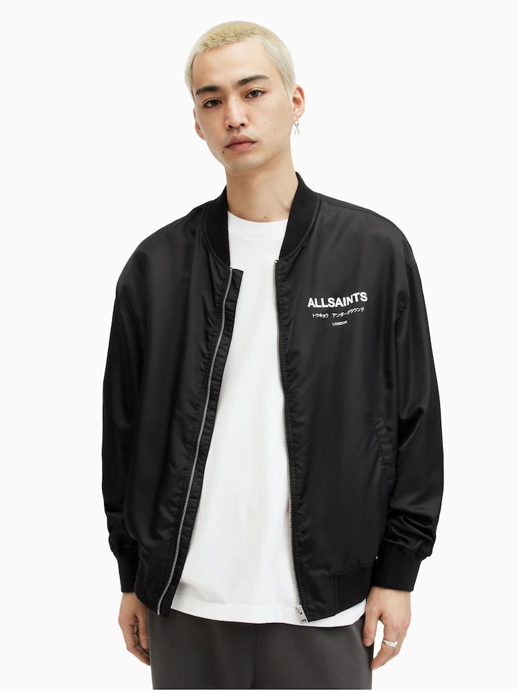 AllSaints Black Underground Bomber Jacket - Image 1 of 7