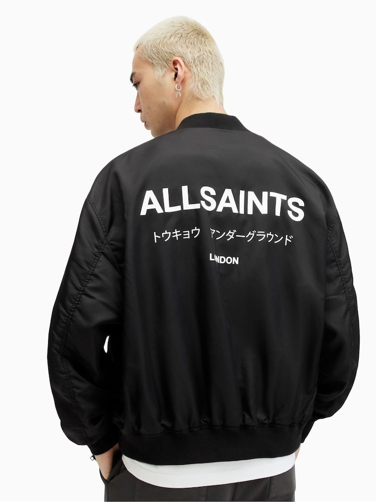 AllSaints Black Underground Bomber Jacket - Image 2 of 7