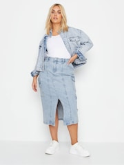 Yours Curve Blue 100% Cotton Denim Biker Jacket - Image 2 of 4