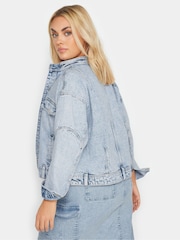 Yours Curve Blue 100% Cotton Denim Biker Jacket - Image 3 of 4