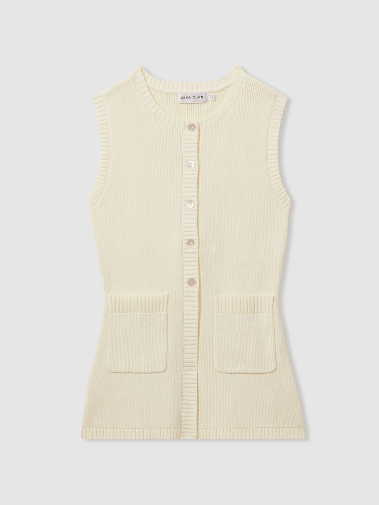Anna Quan Knitted Cotton Sleeveless Cardigan - Image 2 of 6