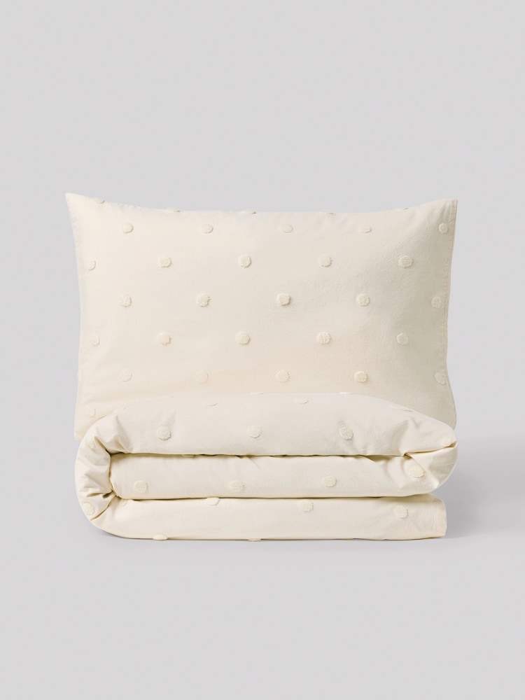 Natural Tufted Spot 100% Cotton Duvet Cover and Pillowcase Set - Image 5 of 6