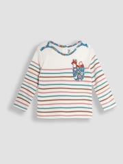 Розовый с лисицей  - JoJo Maman Bébé Cotton Long Sleeve Pocket Breton Top - Изображение 1 из 3