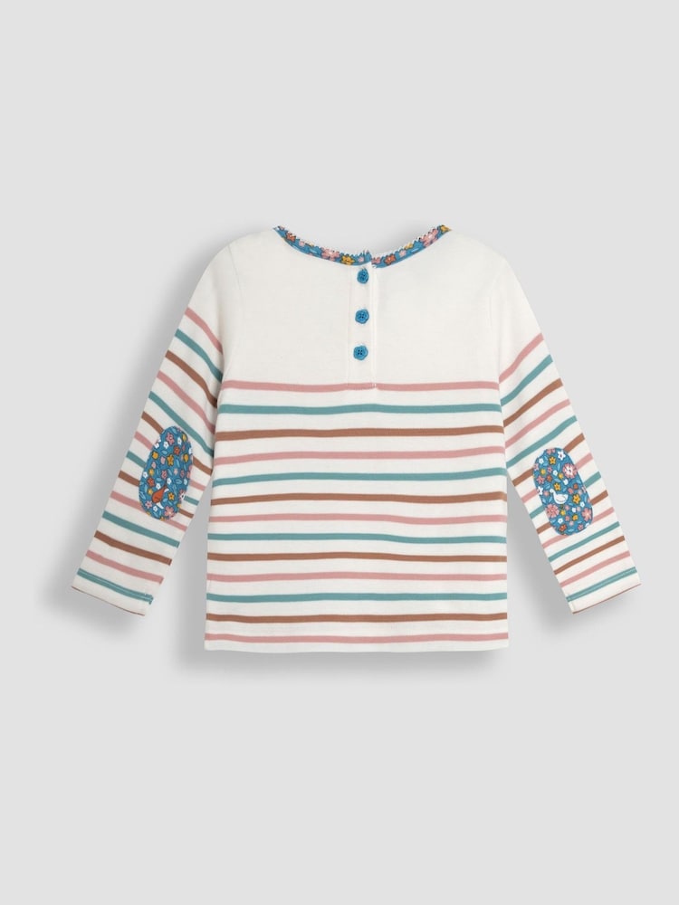 Розовый с лисицей  - JoJo Maman Bébé Cotton Long Sleeve Pocket Breton Top - Изображение 2 из 3
