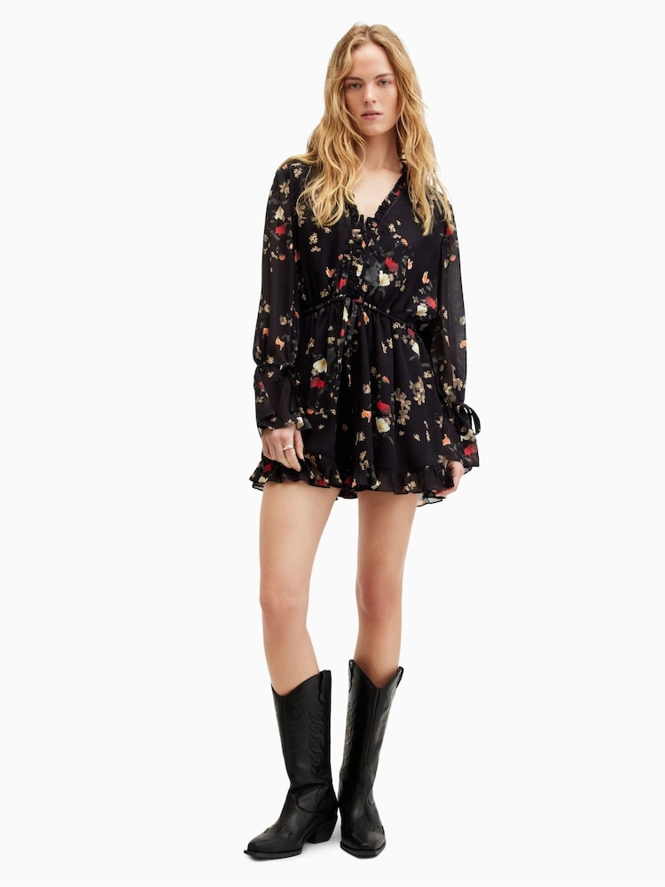 AllSaints Black Daria Kora Playsuit - Image 1 of 6