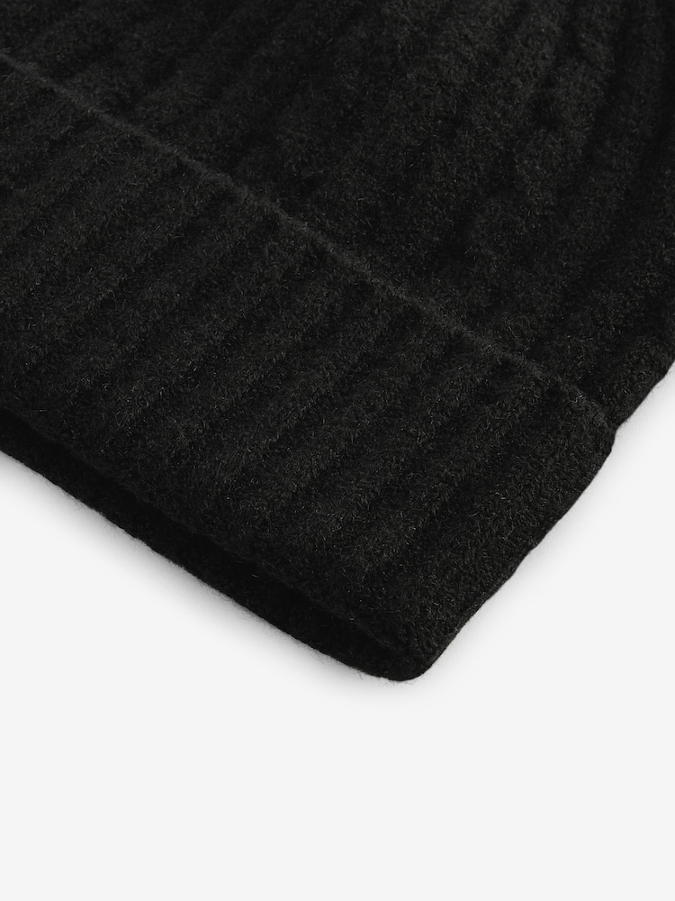 Black Cable Knit Beanie Hat (1-16yrs) - Image 2 of 3