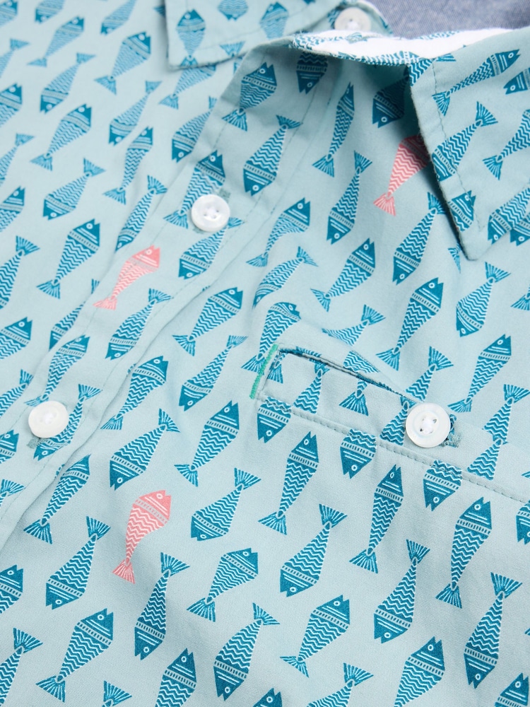 White Stuff Blue Geo Fish Printed Shirt - Image 7 of 7