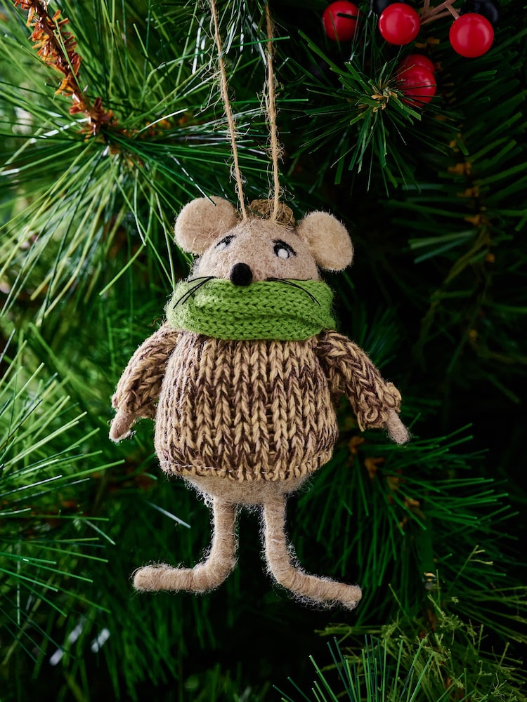 Brown Felt Mouse Christmas Bauble - Image 1 of 5