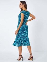 Roman Blue Floral Print Lace Midi Stretch Dress - Image 3 of 5