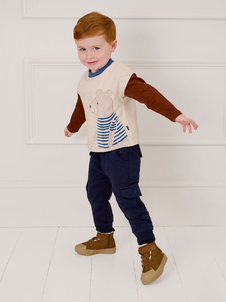 JoJo Maman Bébé Natural Bear Colour Block Printed Top - Image 1 of 4