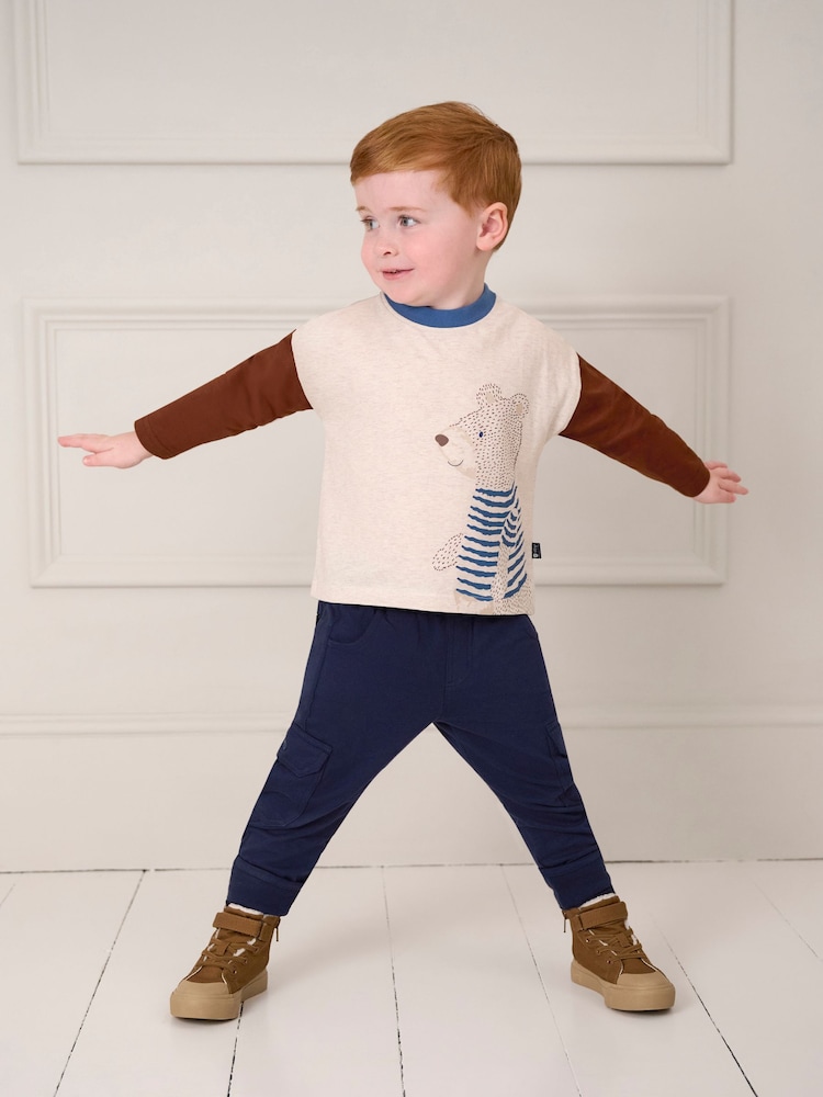JoJo Maman Bébé Natural Bear Colour Block Printed Top - Image 2 of 4
