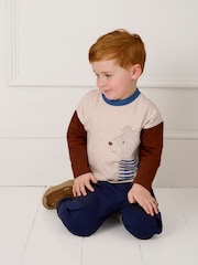 JoJo Maman Bébé Natural Bear Colour Block Printed Top - Image 3 of 4