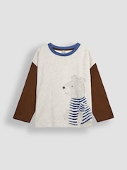 JoJo Maman Bébé Natural Bear Colour Block Printed Top - Image 4 of 4