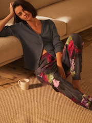 B By Ted Baker Charcoal Grey Floral Print Cosy Cardigan Jogger Pyjamas Set - Image 2 of 10