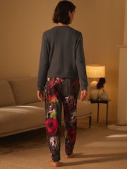 B By Ted Baker Charcoal Grey Floral Print Cosy Cardigan Jogger Pyjamas Set - Image 5 of 10