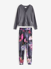 B By Ted Baker Charcoal Grey Floral Print Cosy Cardigan Jogger Pyjamas Set - Image 6 of 10
