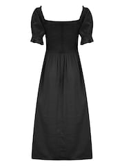 Pour Moi Black Daisy Shirred Bodice Short Sleeve Midi Dress - Image 3 of 4