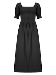 Pour Moi Black Daisy Shirred Bodice Short Sleeve Midi Dress - Image 4 of 4