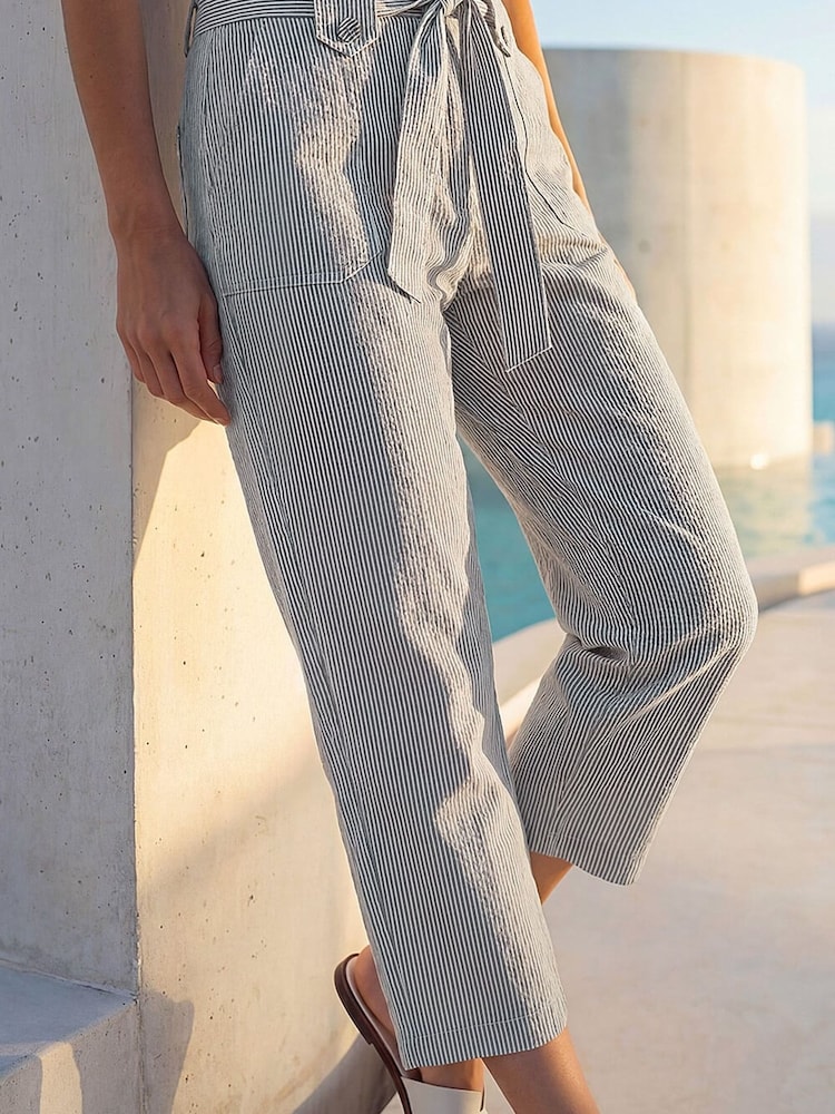 Roman Green Texture Stripe Crop Trousers - Image 2 of 4 Roman Green Texture Stripe Crop Trousers - Image 2 of 4