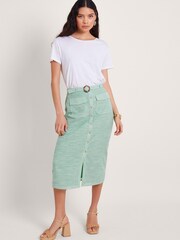 Monsoon Green Athena Stripe Skirt - Image 1 of 5