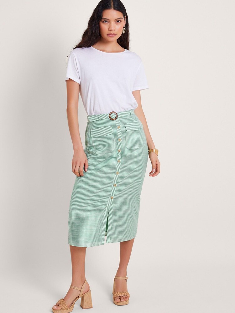 Monsoon Green Athena Stripe Skirt - Image 1 of 5