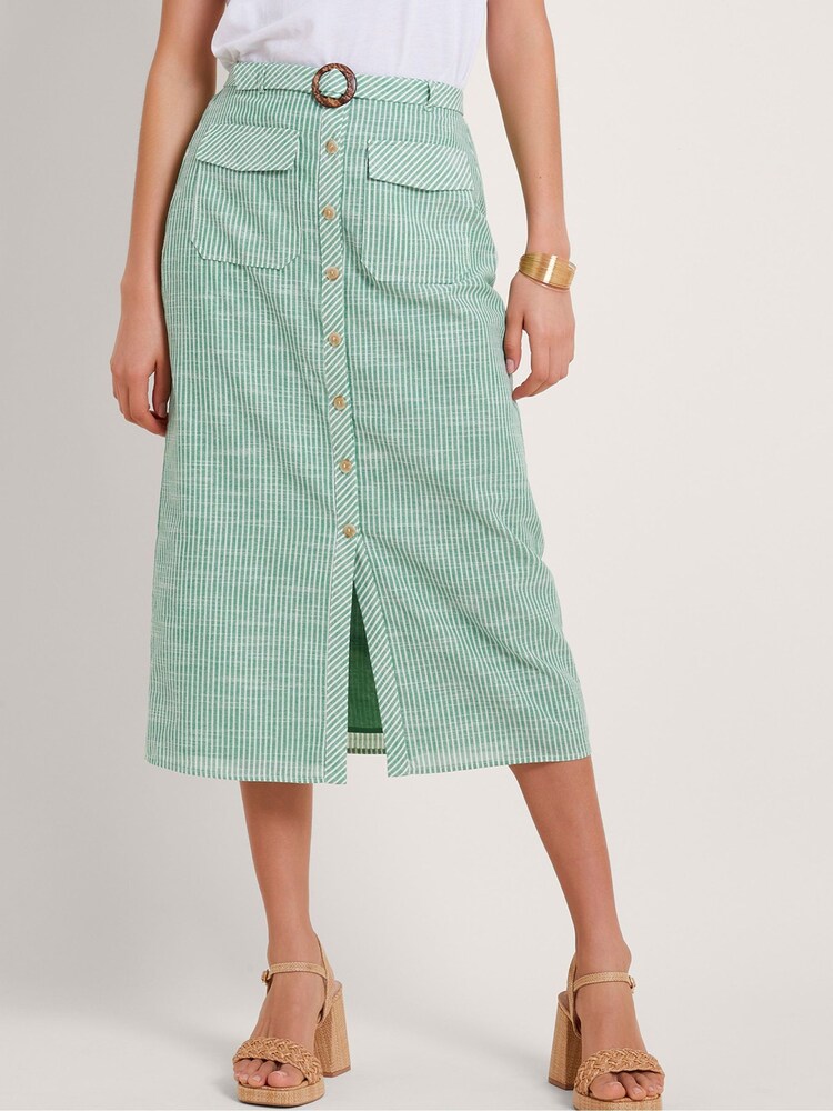 Monsoon Green Athena Stripe Skirt - Image 2 of 5