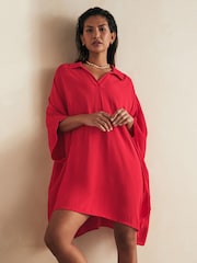 Red Longline Overhead Shirt Cover-Up - Image 2 of 6