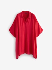 Red Longline Overhead Shirt Cover-Up - Image 5 of 6