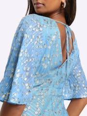 River Island Blue Glitter Tie Back Swing Mini Dress - Image 3 of 4