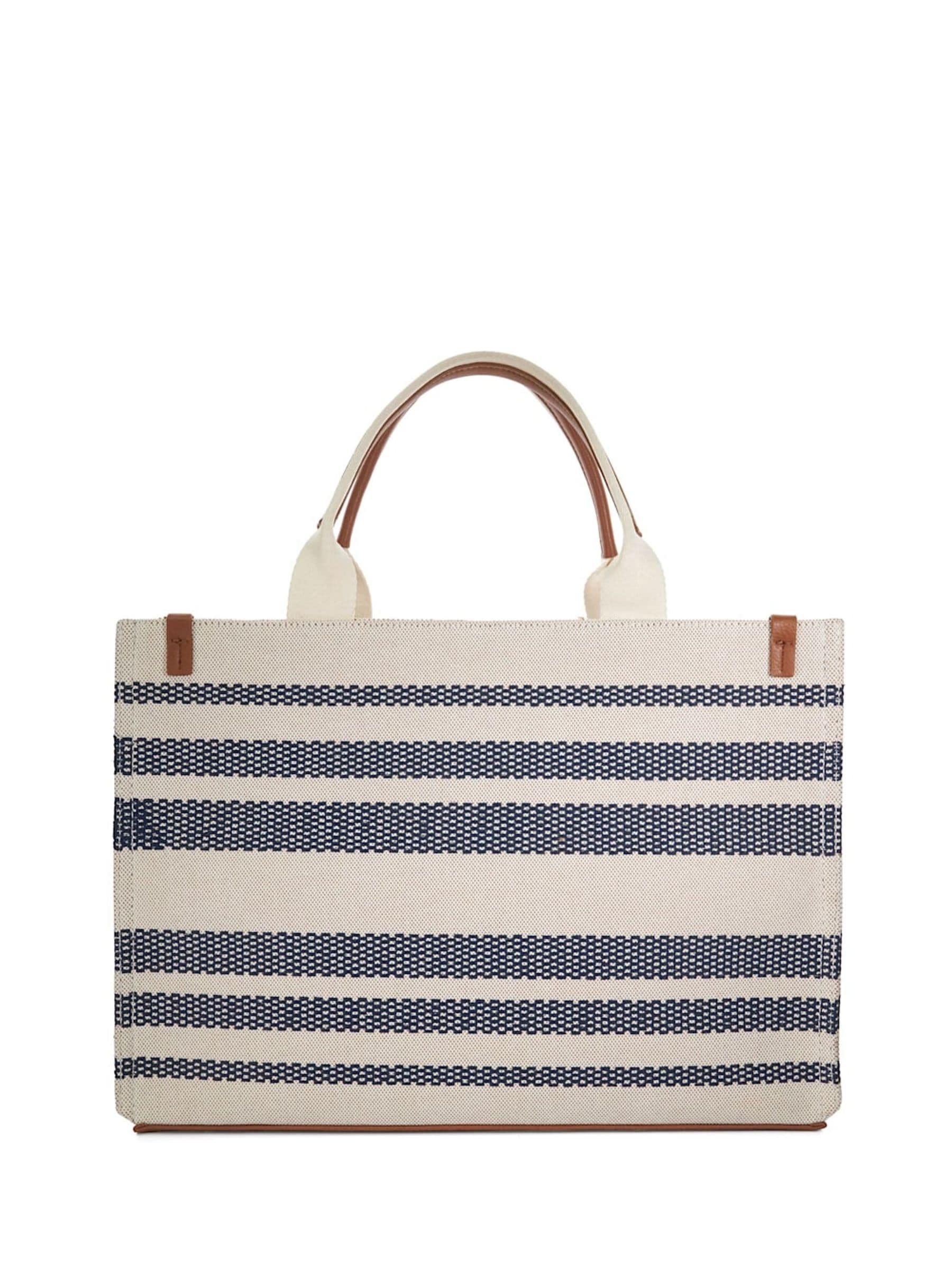 Dune London Blue Large Deltra Stripe Canvas Tote Bag