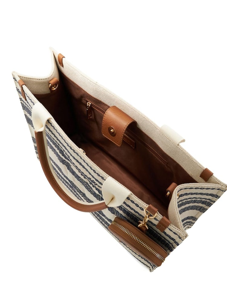 Dune London Blue Large Deltra Stripe Canvas Tote Bag - Image 5 of 6