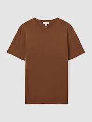Reiss Mocha Brown Bless Cotton Crew Neck T-Shirt - Image 2 of 5