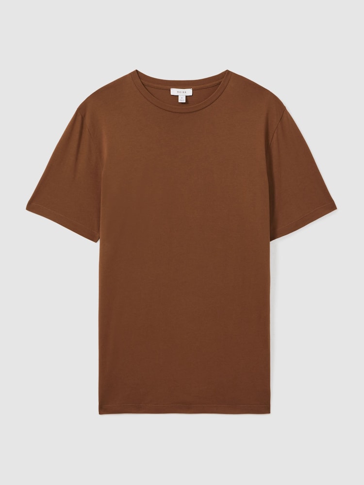 Reiss Mocha Brown Bless Cotton Crew Neck T-Shirt - Image 2 of 5