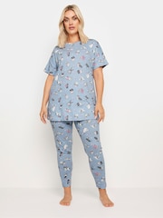 Yours Curve Blue 100% Cotton Dog Print Pyjama Set - Image 1 of 5