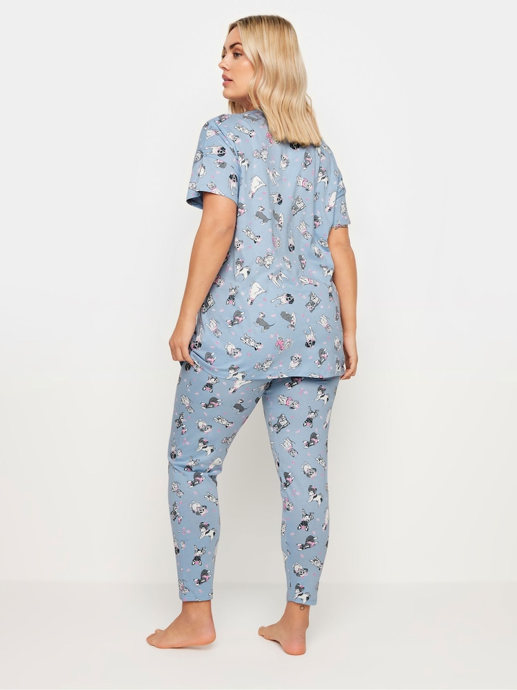 Yours Curve Blue 100% Cotton Dog Print Pyjama Set - Image 2 of 5