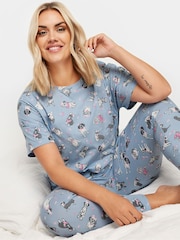 Yours Curve Blue 100% Cotton Dog Print Pyjama Set - Image 3 of 5