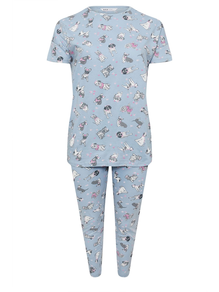 Yours Curve Blue 100% Cotton Dog Print Pyjama Set - Image 5 of 5