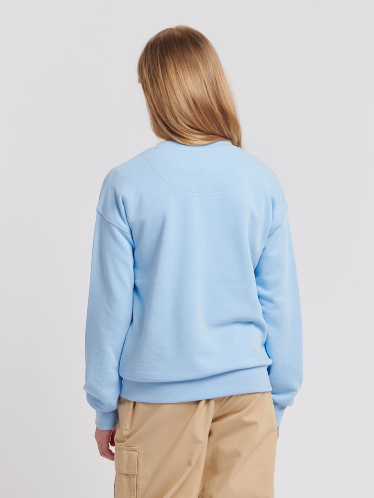 Jack Wills Blue Girls Back Graphic Loose Fit Crew 100% Cotton Sweatshirt - Image 2 of 7