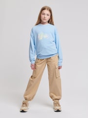 Jack Wills Blue Girls Back Graphic Loose Fit Crew 100% Cotton Sweatshirt - Image 3 of 7