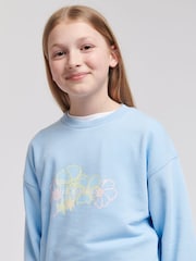Jack Wills Blue Girls Back Graphic Loose Fit Crew 100% Cotton Sweatshirt - Image 4 of 7