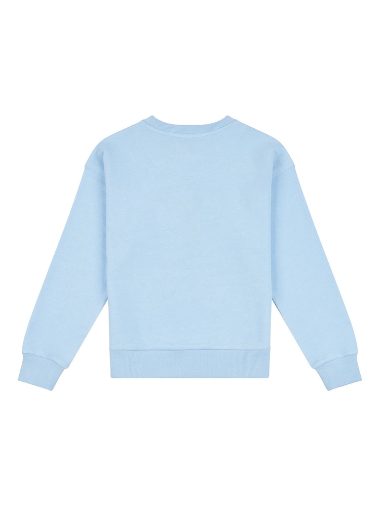 Jack Wills Blue Girls Back Graphic Loose Fit Crew 100% Cotton Sweatshirt - Image 6 of 7