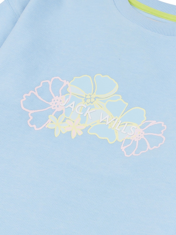 Jack Wills Blue Girls Back Graphic Loose Fit Crew 100% Cotton Sweatshirt - Image 7 of 7