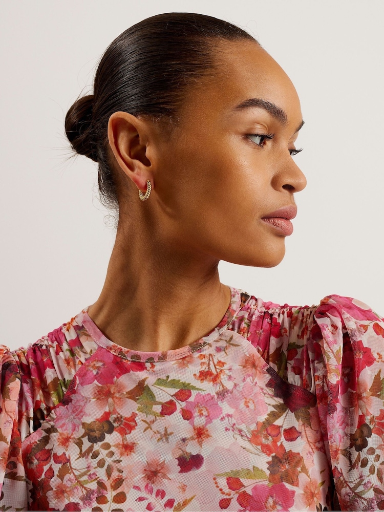 Ted Baker Pink Mildrd Mesh Mini Dress With Shoulder Gathers - Image 2 of 6