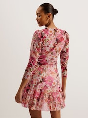 Ted Baker Pink Mildrd Mesh Mini Dress With Shoulder Gathers - Image 5 of 6